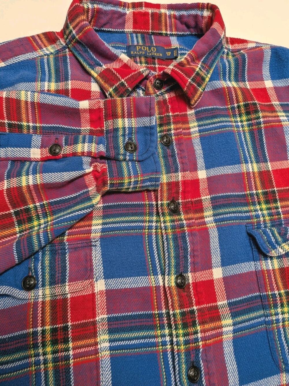 Polo Ralph Lauren Tartan Flannel Oxford Sport Work Shirt Red Black Mens 3XB EUC
